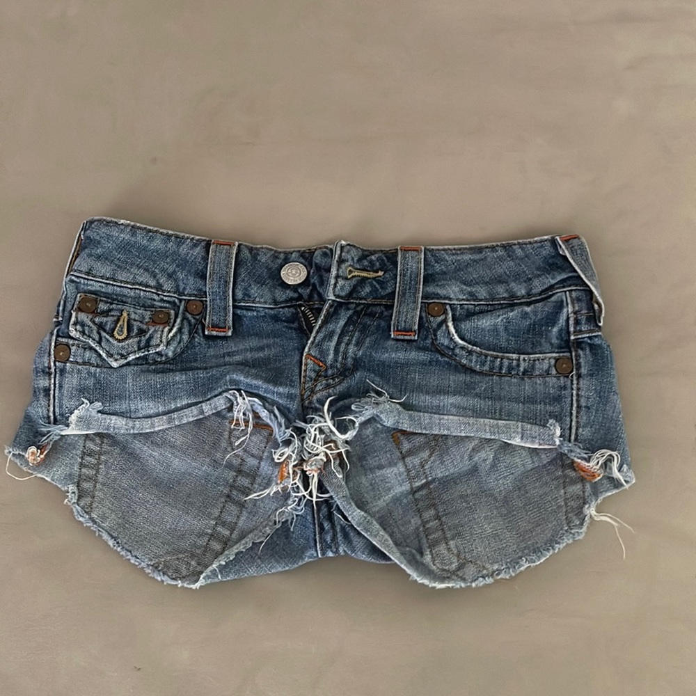 true religion distressed denim shorts